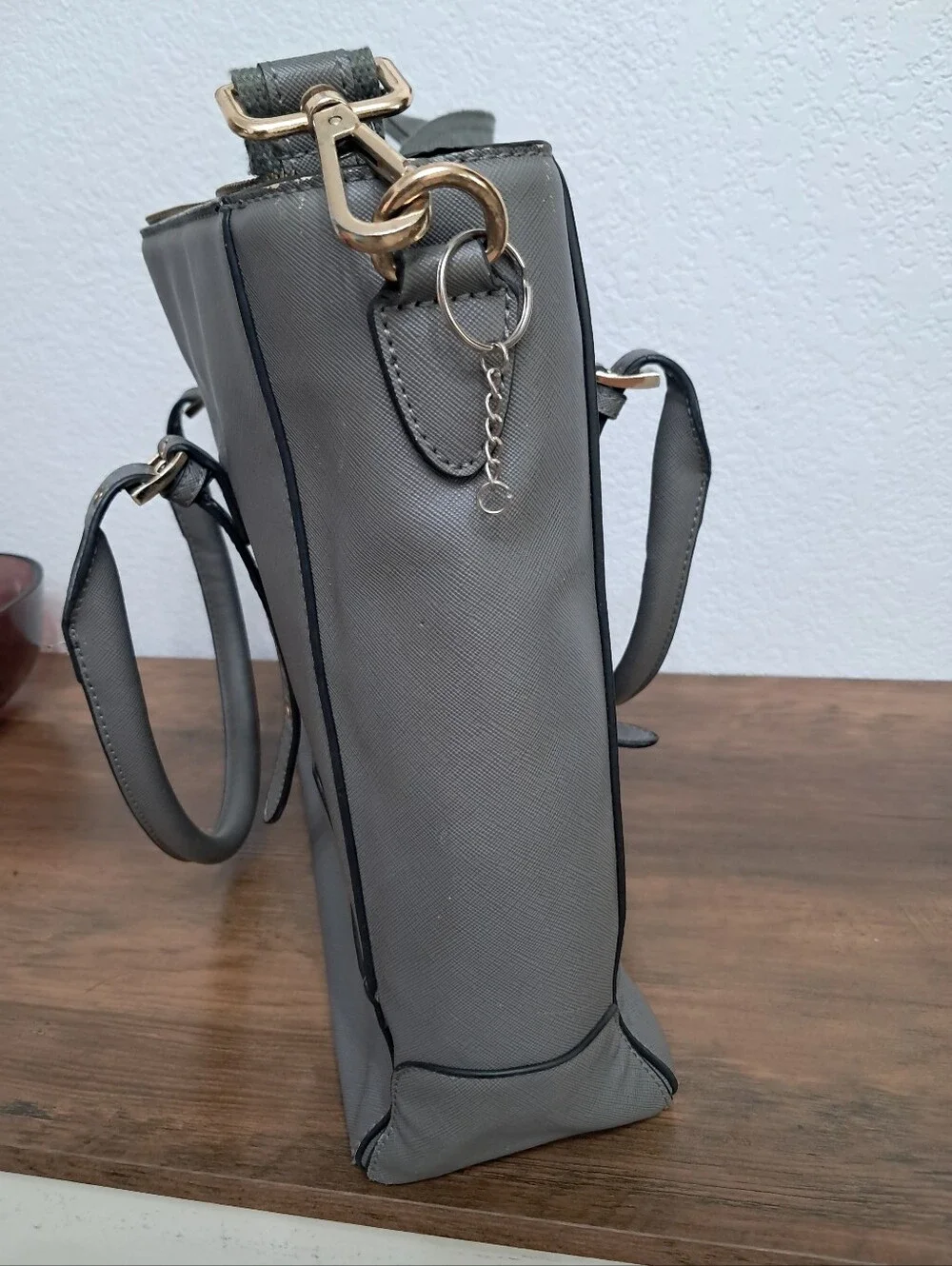 Ease Gave Gray Laptop Tote Bag Zip Closure Faux Leather Multi Pockets Career